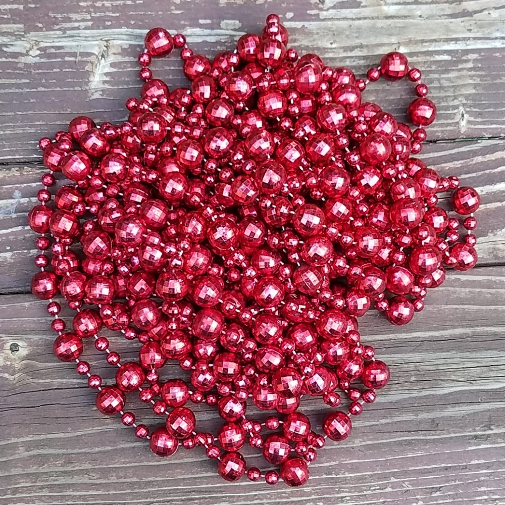 (4) Long Strands - Red Disco-Like Balls / Beads - Heavier And Older